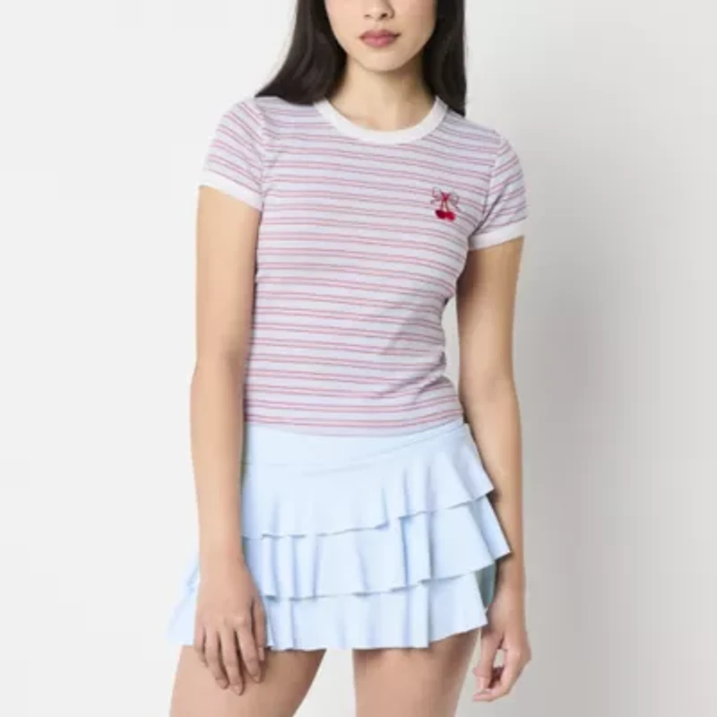 Arizona Stripe Womens Crew Neck Short Sleeve Juniors T-Shirt