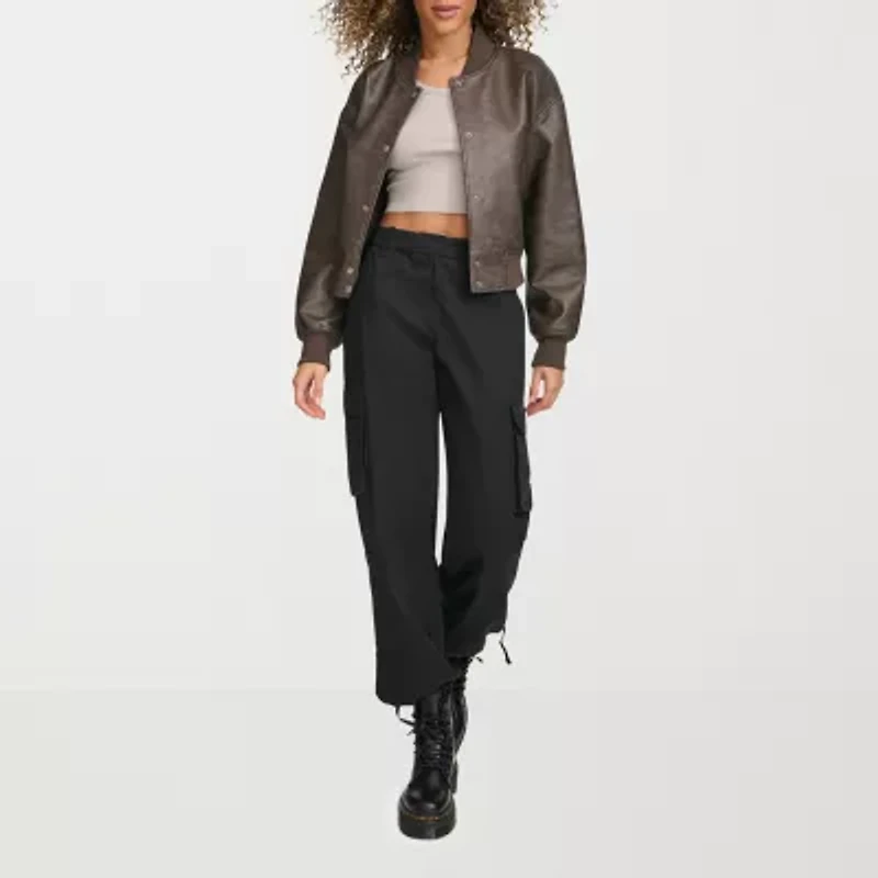 Levi's® Faux Leather Wind Resistant Water Midweight Womens Bomber Jacket