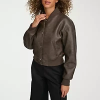 Levi's® Faux Leather Wind Resistant Water Midweight Womens Bomber Jacket