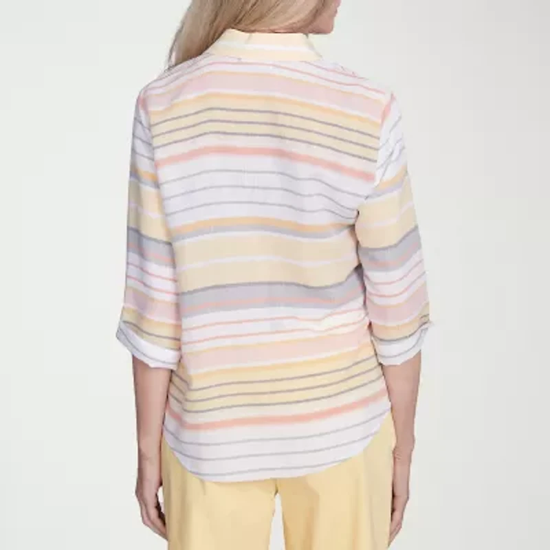 Alfred Dunner Dress Code Womens 3/4 Sleeve Button-Down Shirt