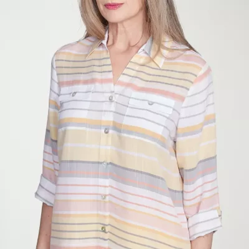 Alfred Dunner Dress Code Womens 3/4 Sleeve Button-Down Shirt
