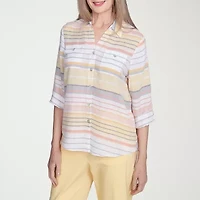 Alfred Dunner Dress Code Womens 3/4 Sleeve Button-Down Shirt