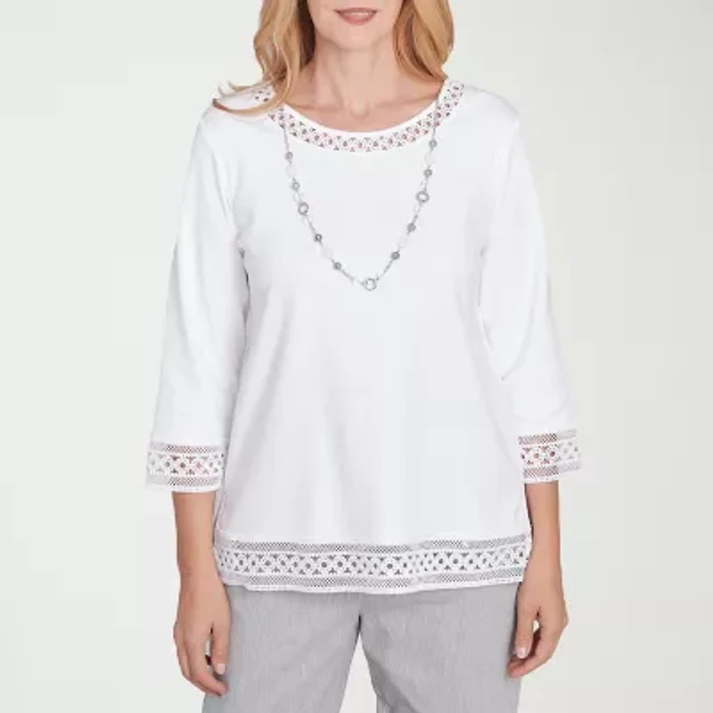 Alfred Dunner Dress Code Womens Crew Neck 3/4 Sleeve T-Shirt