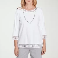 Alfred Dunner Dress Code Womens Crew Neck 3/4 Sleeve T-Shirt