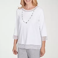 Alfred Dunner Dress Code Womens Crew Neck 3/4 Sleeve T-Shirt