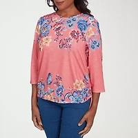 Alfred Dunner Free Spirit Womens Crew Neck 3/4 Sleeve T-Shirt