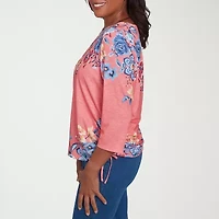 Alfred Dunner Free Spirit Womens Crew Neck 3/4 Sleeve T-Shirt
