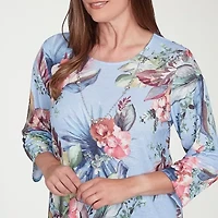 Alfred Dunner Free Spirit Womens Crew Neck 3/4 Sleeve T-Shirt