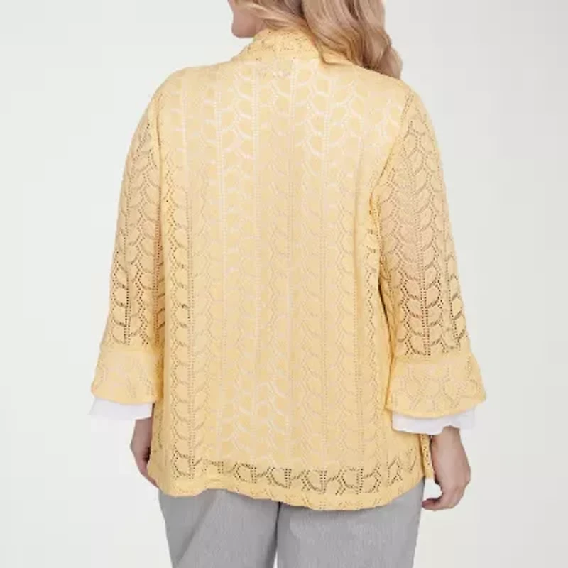 Alfred Dunner Dress Code Womens Crew Neck 3/4 Sleeve Plus Layered Top