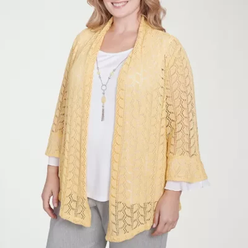 Alfred Dunner Dress Code Womens Crew Neck 3/4 Sleeve Plus Layered Top