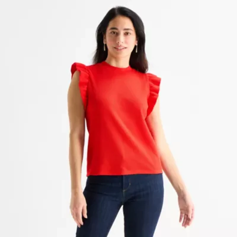 St. John's Bay Womens Crew Neck Short Sleeve Blouse