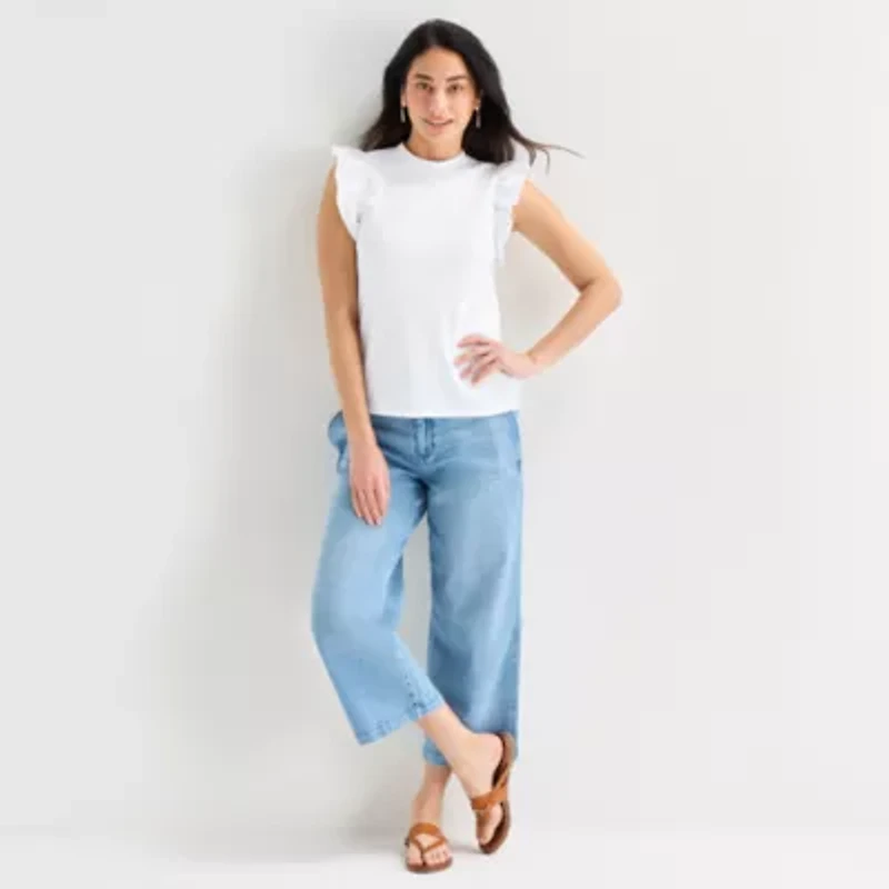 St. John's Bay Womens Crew Neck Short Sleeve Blouse