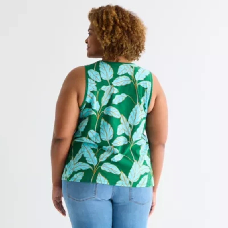 St. John's Bay Womens Plus Scoop Neck Sleeveless Tank Top