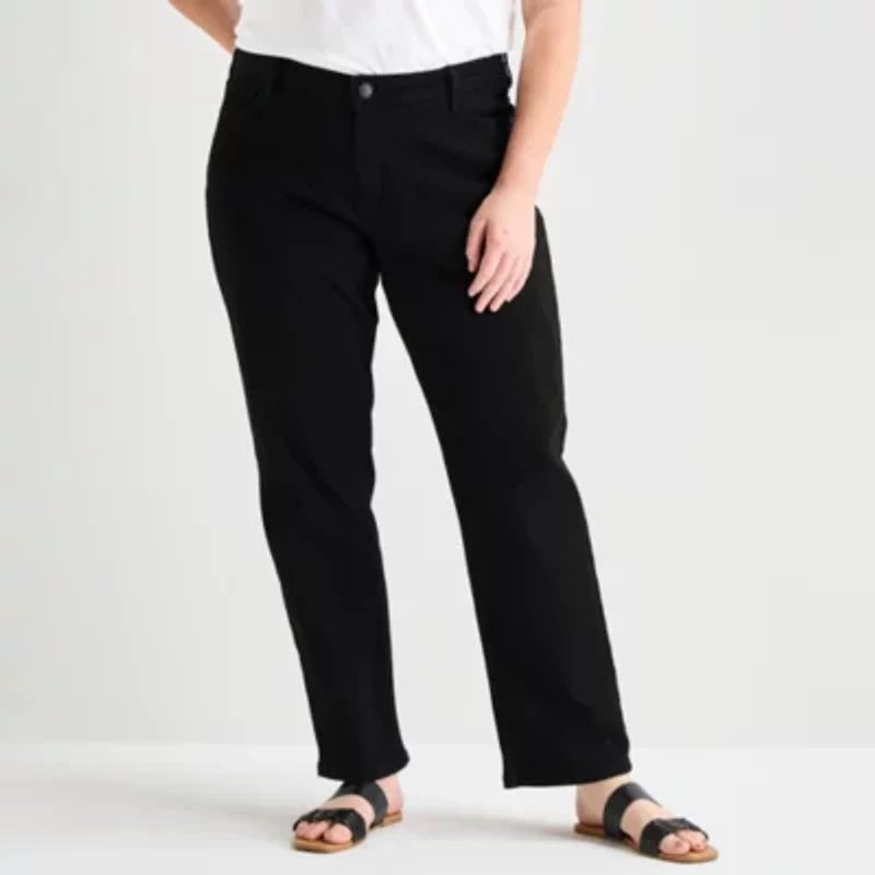 Liz Claiborne Womens Plus High Rise Straight Leg Jean