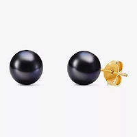 Limited Quantities! Dyed Black Cultured Freshwater Pearl 10K Gold 6.1mm Round Stud Earrings
