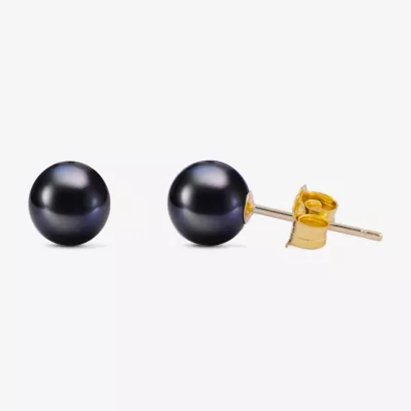Limited Quantities! Dyed Black Cultured Freshwater Pearl 10K Gold 6.1mm Round Stud Earrings