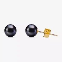 Limited Quantities! Dyed Black Cultured Freshwater Pearl 10K Gold 6.1mm Round Stud Earrings
