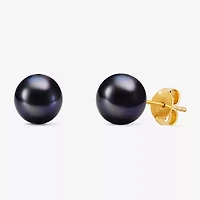 Limited Quantities! Dyed Black Cultured Freshwater Pearl 10K Gold 5.1mm Round Stud Earrings
