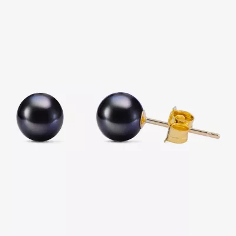 Limited Quantities! Dyed Black Cultured Freshwater Pearl 10K Gold 5.1mm Round Stud Earrings