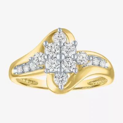 (G-H / Si2-I1) Womens 2/3 Ct. T.W. Lab Grown White Diamond 10K Gold Side Stone Bypass  Cocktail Ring