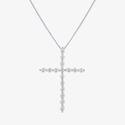 (G-H / Si2-I1) Womens 2/3 Ct. T.W. Lab Grown White Diamond 10K White Gold Cross 18 Inch Pendant Necklace