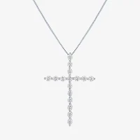 G-H / Si2-I1) Womens /3 CT. T.W. Lab Grown White Diamond 10K Gold Cross 18 Inch Pendant Necklace