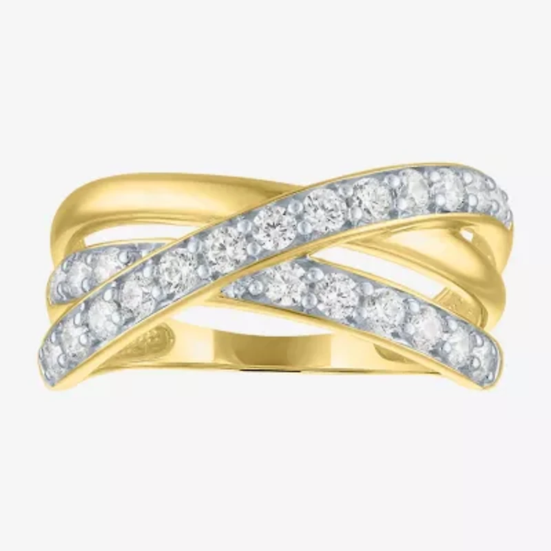 (G-H / Si2-I1) Womens 2/3 Ct. T.W. Lab Grown White Diamond 10K Gold Crossover Cocktail Ring