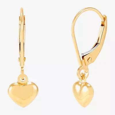 Womens 14K Gold Heart Drop Earrings