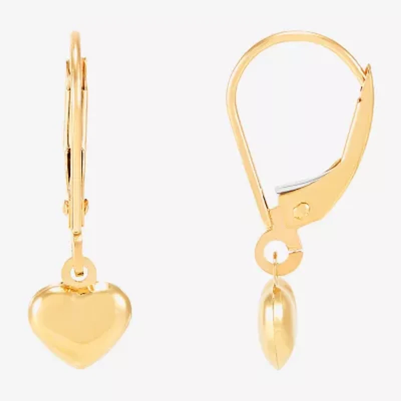 Womens 14K Gold Heart Drop Earrings