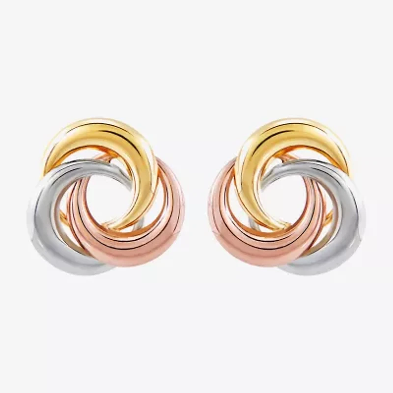 14K Tri-Color Gold 10mm Knot Stud Earrings
