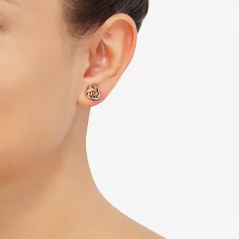 14K Tri-Color Gold 10mm Knot Stud Earrings