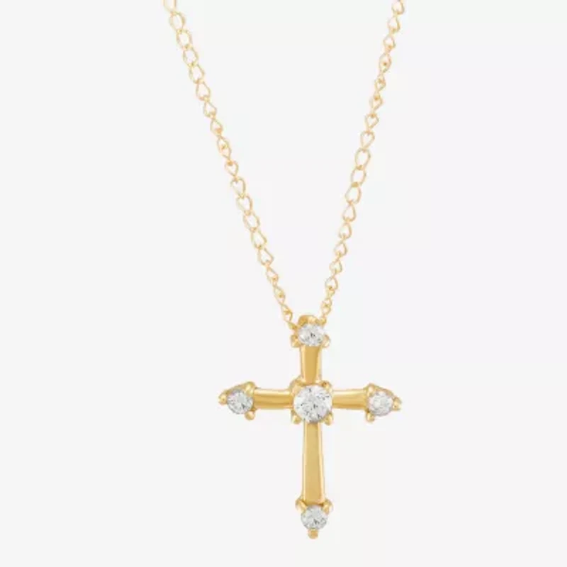 Limited Quantities! Girls White Cubic Zirconia 14K Gold Cross 13 Inch Pendant Necklace