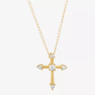 Limited Quantities! Girls White Cubic Zirconia 14K Gold Cross 13 Inch Pendant Necklace