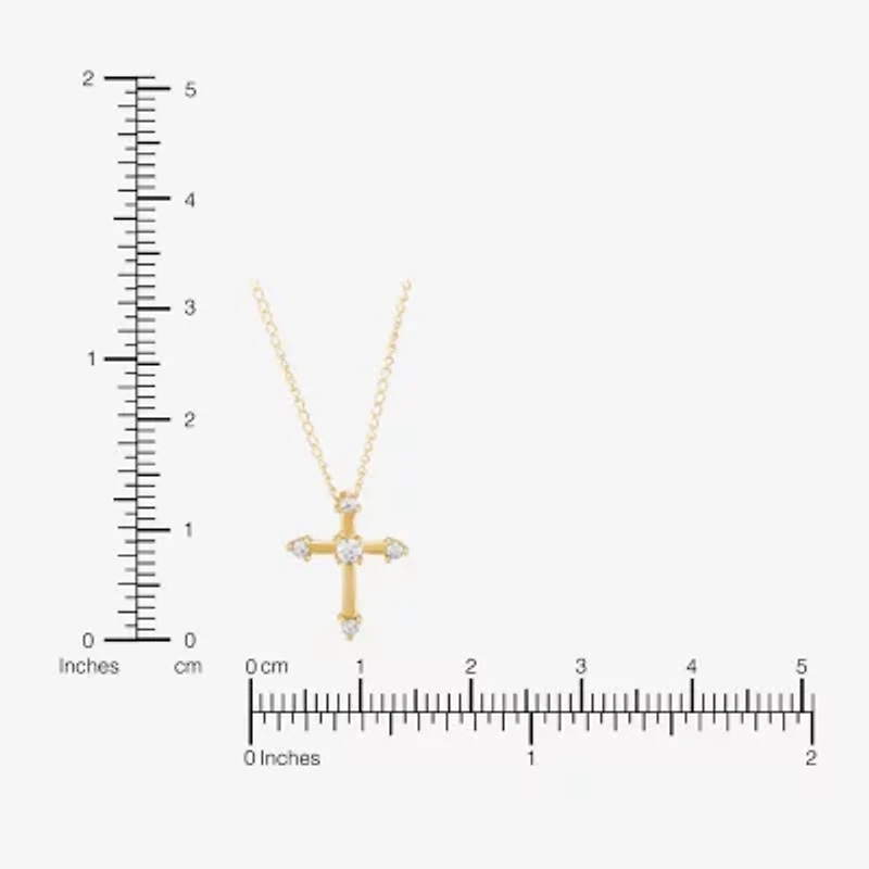 Limited Quantities! Girls White Cubic Zirconia 14K Gold Cross 13 Inch Pendant Necklace