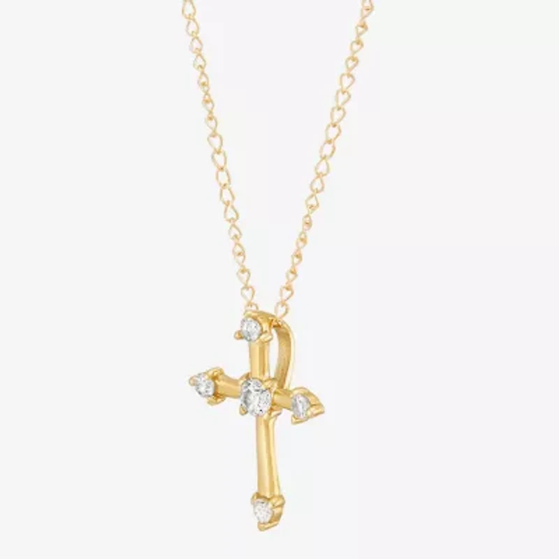Limited Quantities! Girls White Cubic Zirconia 14K Gold Cross 13 Inch Pendant Necklace