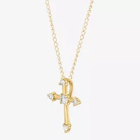 Limited Quantities! Girls White Cubic Zirconia 14K Gold Cross 13 Inch Pendant Necklace