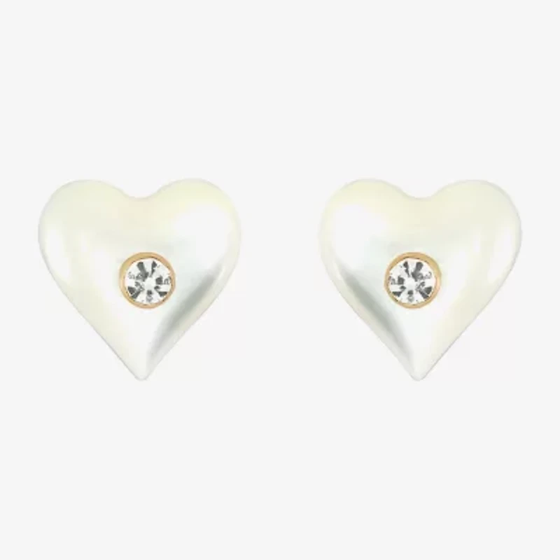 Limited Quantities! White Crystal 14K Gold 5.3mm Heart Stud Earrings