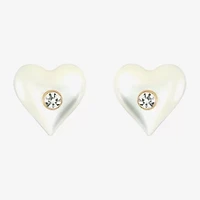 Limited Quantities! White Crystal 14K Gold 5.3mm Heart Stud Earrings