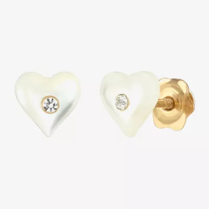 Limited Quantities! White Crystal 14K Gold 5.3mm Heart Stud Earrings