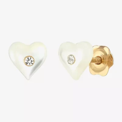 Limited Quantities! White Crystal 14K Gold 5.3mm Heart Stud Earrings
