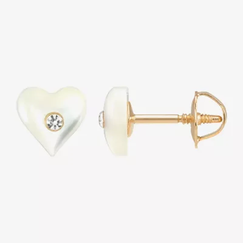 Limited Quantities! White Crystal 14K Gold 5.3mm Heart Stud Earrings