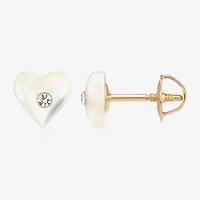 Limited Quantities! White Crystal 14K Gold 5.3mm Heart Stud Earrings