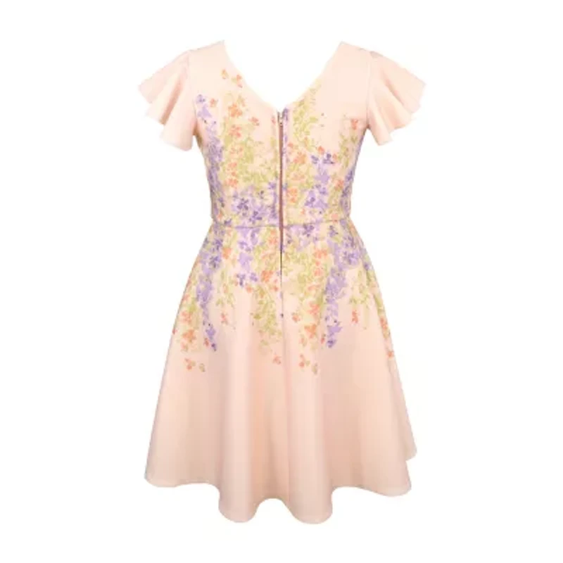Lilt Big Kid Girls Short Sleeve Flutter Floral Skater Dress
