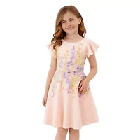 Lilt Big Kid Girls Short Sleeve Flutter Floral Skater Dress