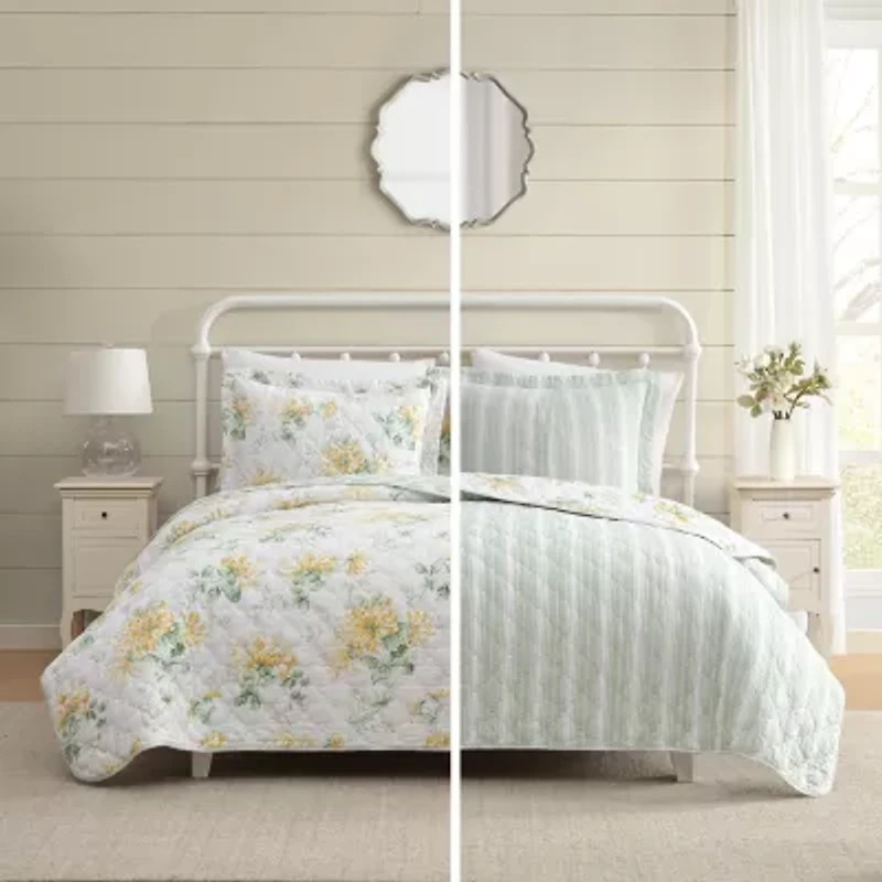 Laura Ashley Honeysuckle 3-pc. Reversible Quilt Set