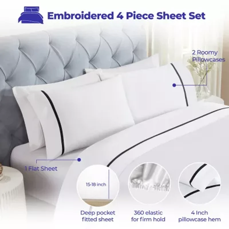 SUPERIOR® Riverton Cotton Cross Stitch Embroidery 320tc Deep Pocket Sheet Set