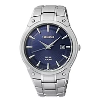 Seiko® Mens Blue Dial Stainless Steel Solar Watch SKA323
