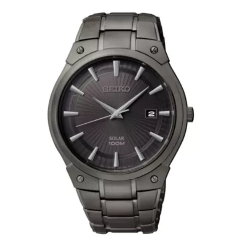 Seiko® Mens Black Ion Stainless Steel Solar Watch SNE325