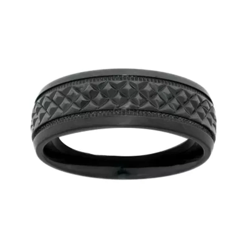 Mens Textured Black Zirconium Wedding Band