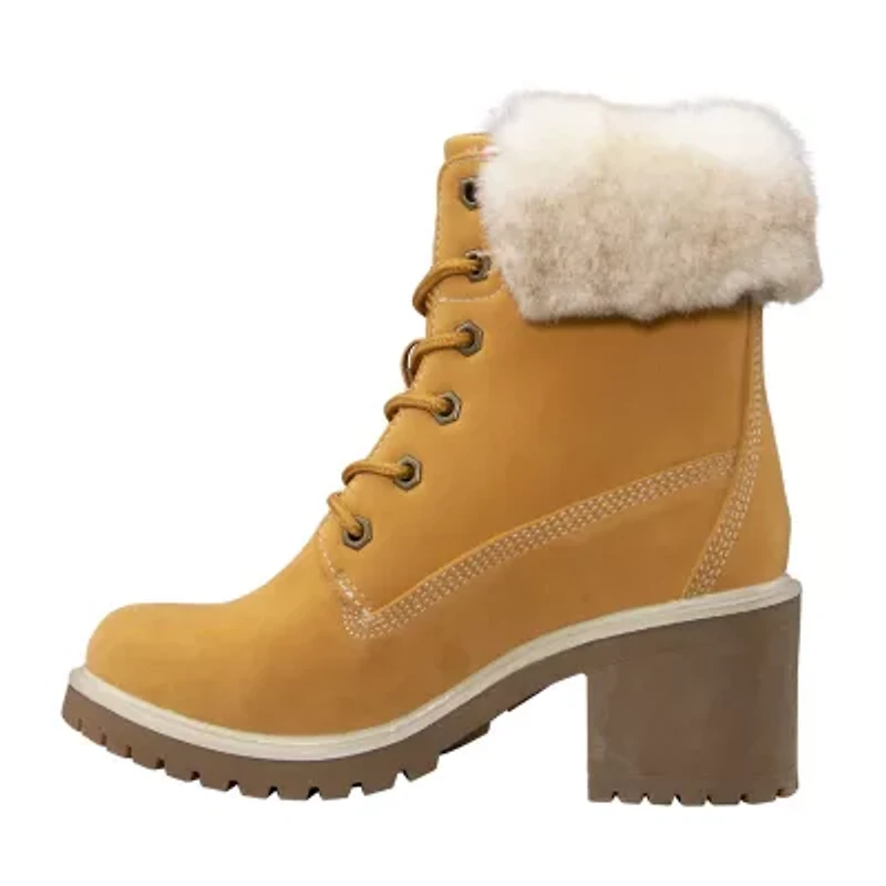 Lugz Womens Clove Fur Flat Heel Lace Up Boots